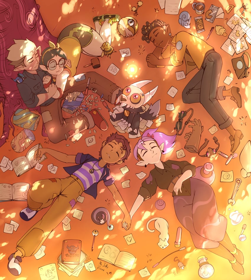 luz noceda, amity blight, hunter, willow park, king clawthorne, and 4 more (the owl house) drawn by mr.jellybeans