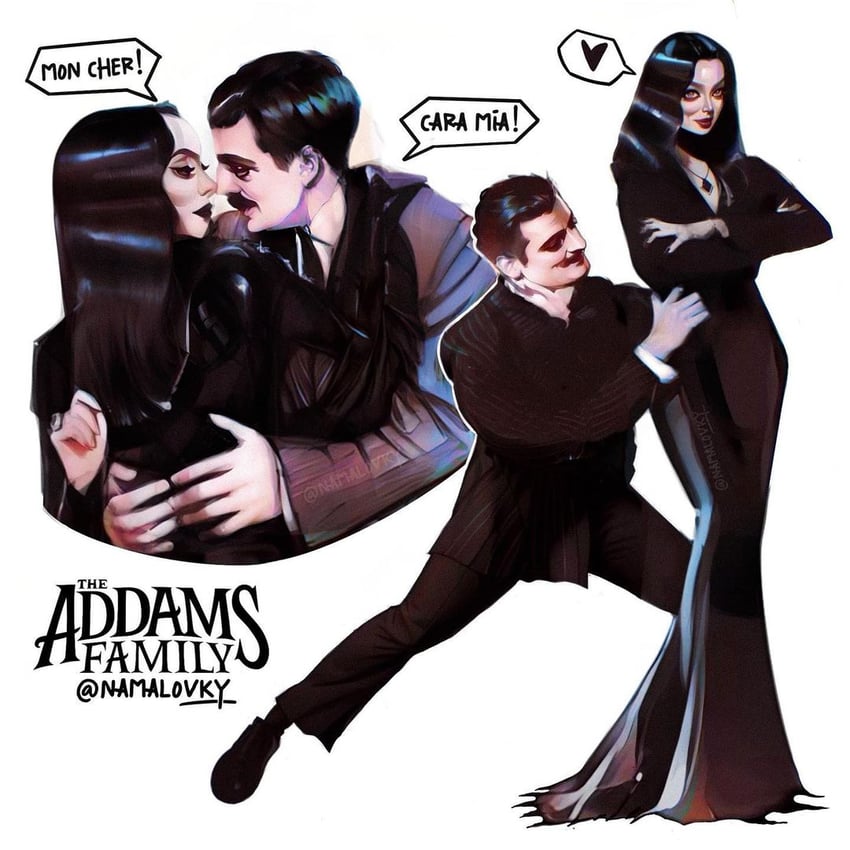 morticia addams and gomez addams (addams family) drawn by namalovky