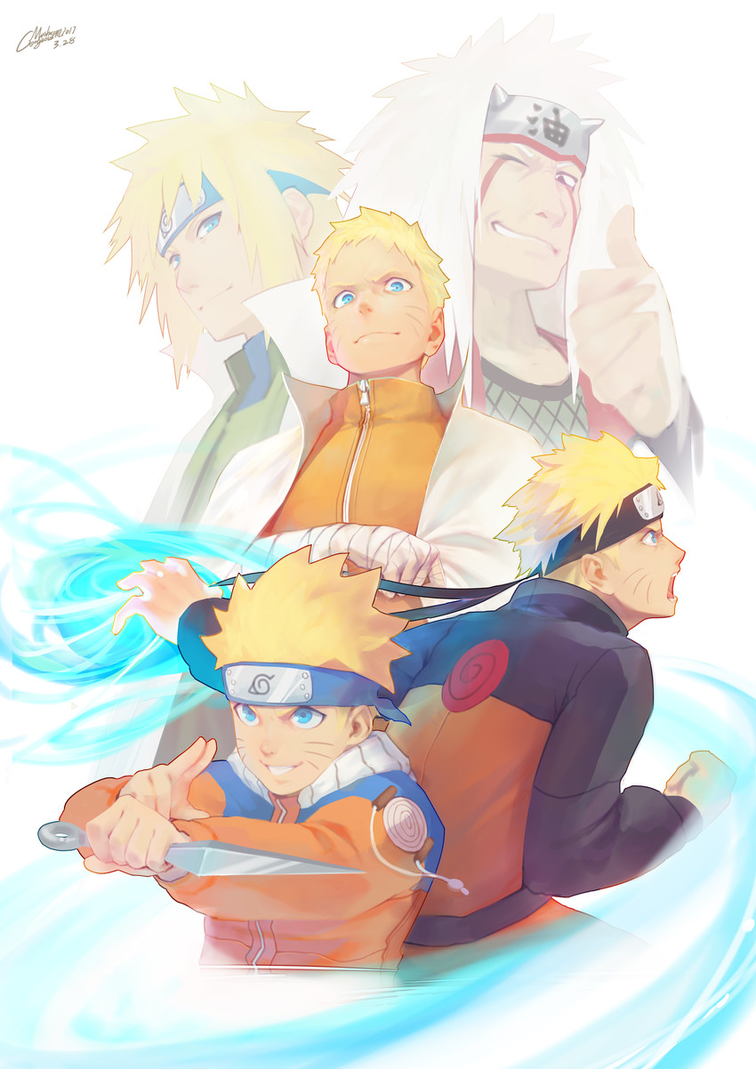 uzumaki naruto, namikaze minato, and jiraiya (naruto) drawn by gorgeous_mushroom