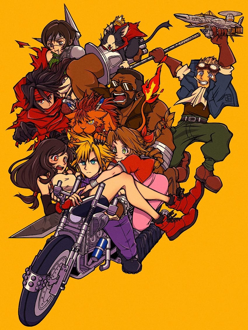 tifa lockhart, cloud strife, aerith gainsborough, yuffie kisaragi, zack fair, and 5 more (final fantasy and 1 more) drawn by aechin0130