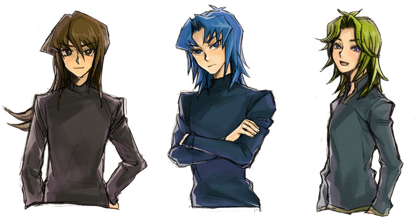 marufuji ryo, tenjouin fubuki, and fujiwara yuusuke (yu-gi-oh! and 1 more) drawn by msugiura