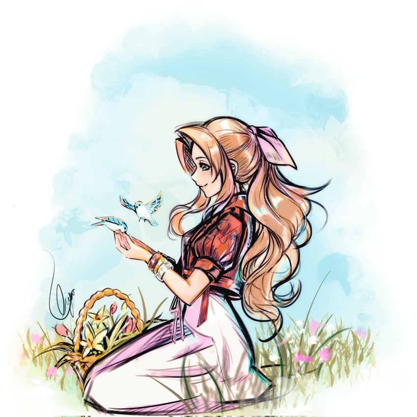 aerith gainsborough (final fantasy and 3 more) drawn by atelier_saya