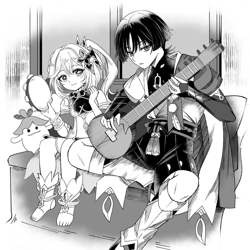scaramouche, nahida, and wanderer (genshin impact) drawn by caramelo_game