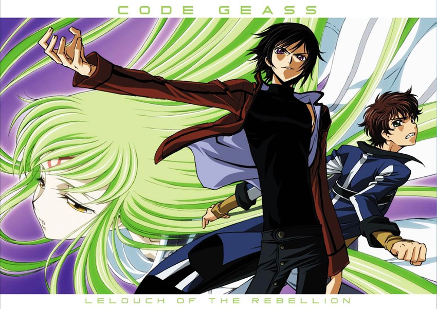 c.c., lelouch vi britannia, and kururugi suzaku (code geass) drawn by kimura_takahiro