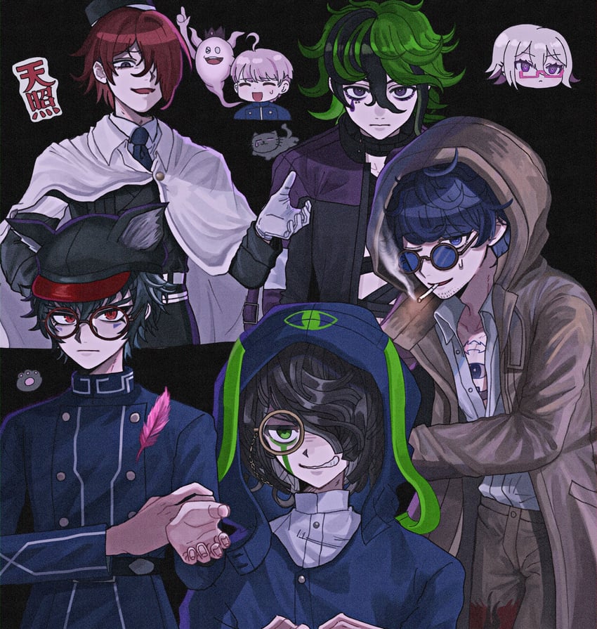 yuma kokohead, shinigami, zilch alexander, halara nightmare, yomi hellsmile, and 3 more (master detective archives: rain code) drawn by michi_(michiisidayo)