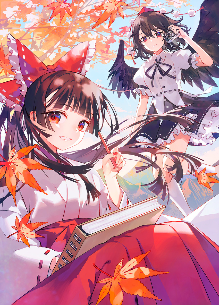hakurei reimu and shameimaru aya (touhou) drawn by hinasumire