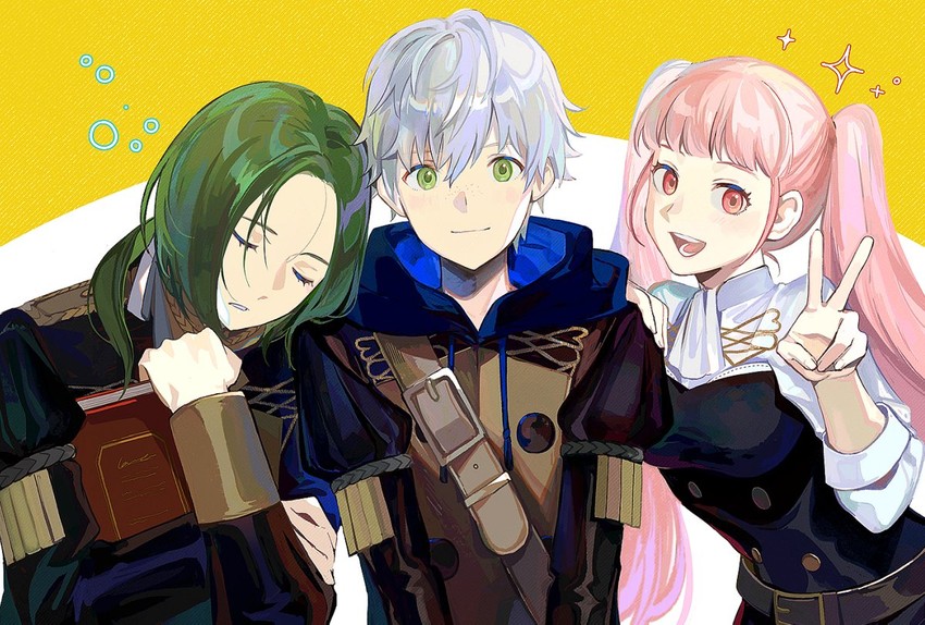 hilda valentine goneril, linhardt von hevring, and ashe ubert (fire emblem and 1 more) drawn by kyufe