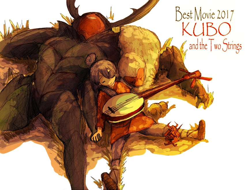 kubo, paper hanzo, monkey, and beetle (kubo and the two strings) drawn by hinekure-boy