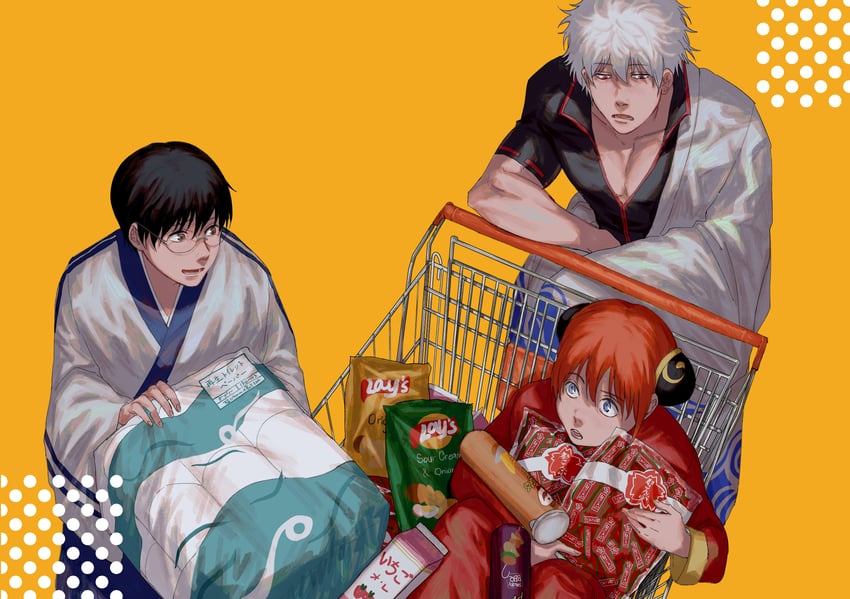 sakata gintoki, kagura, and shimura shinpachi (gintama) drawn by xi_hsi