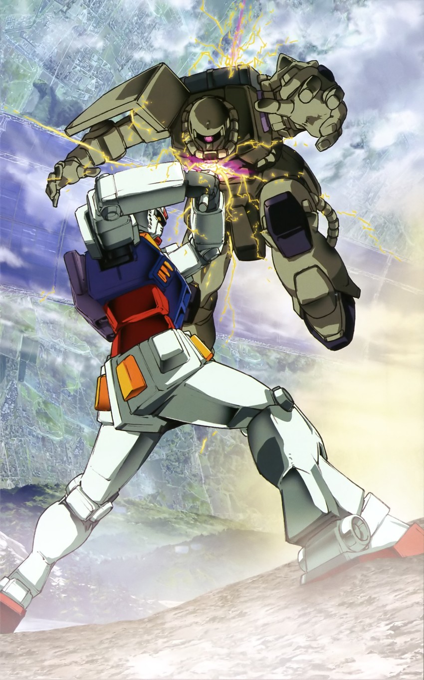 rx-78-2 gundam, zaku ii, and zaku ii f/j (gundam and 1 more)