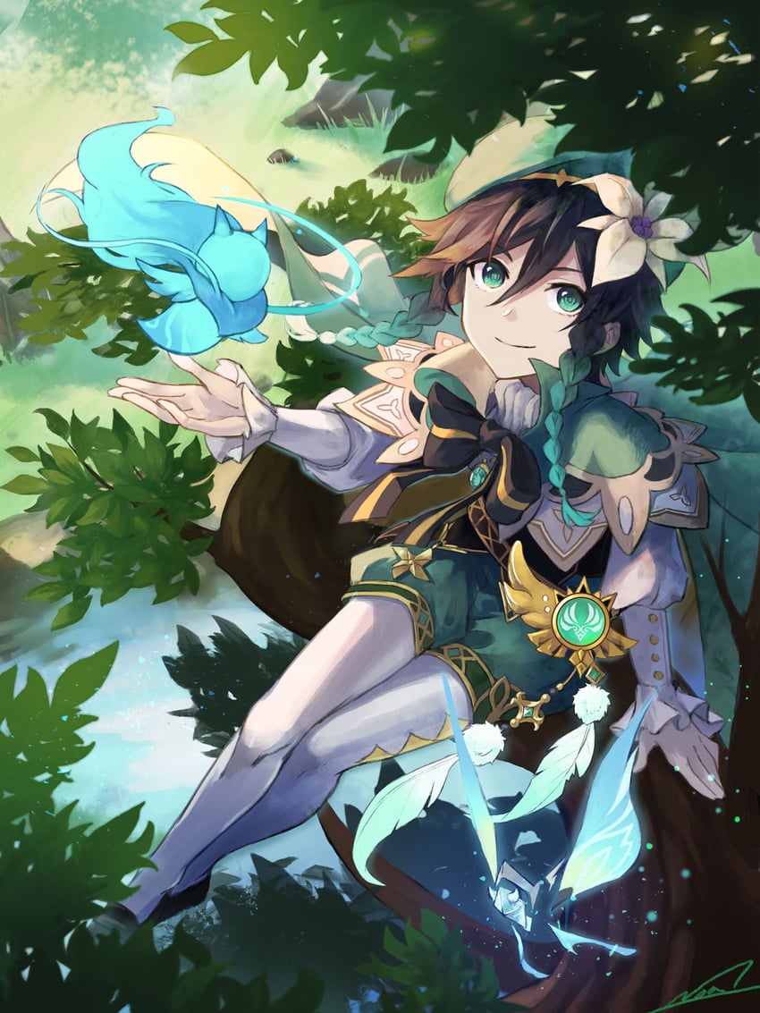 venti, crystalfly, and seelie (genshin impact) drawn by kuro_(b_g)