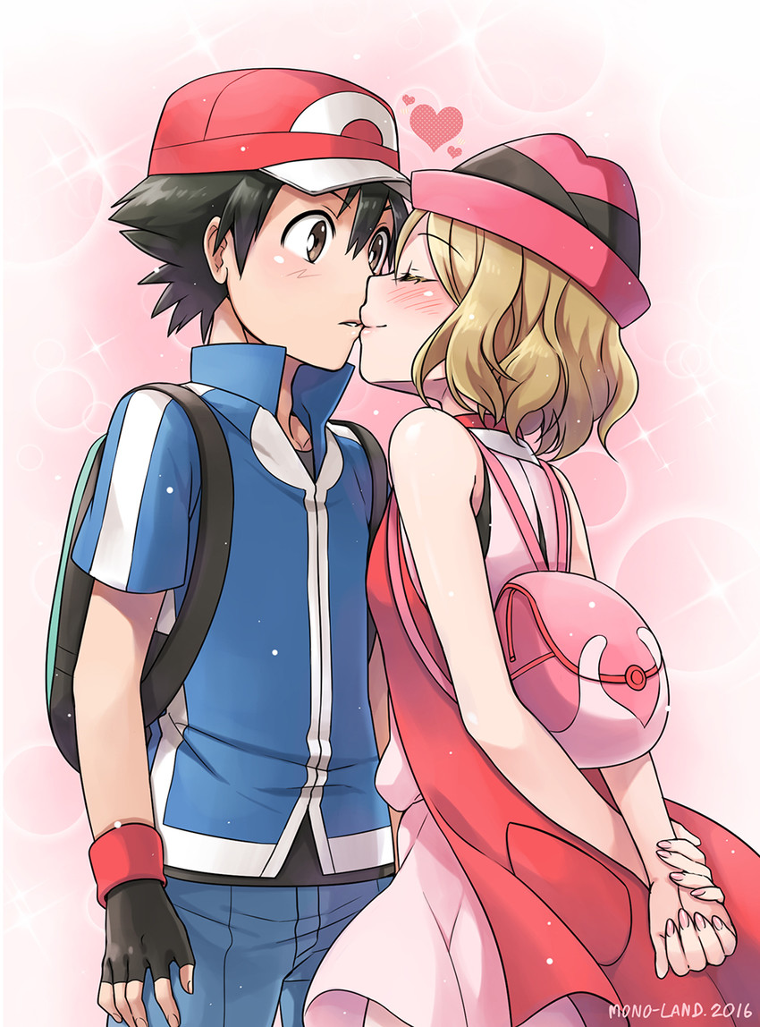 ash ketchum and serena (pokemon and 1 more) drawn by mono_land