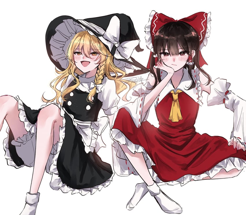 hakurei reimu and kirisame marisa (touhou) drawn by annin_cha