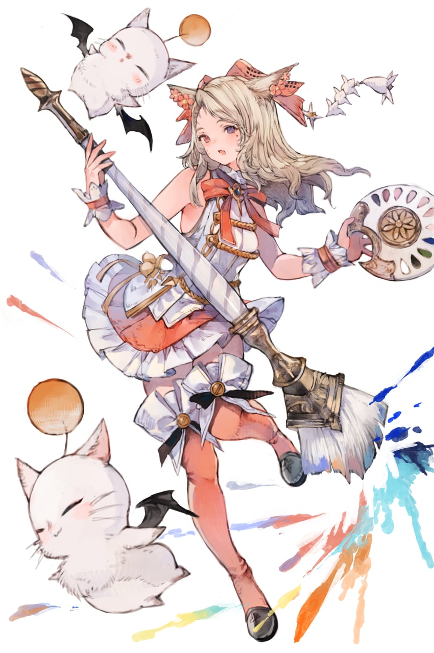 warrior of light, moogle, and pictomancer (final fantasy and 1 more) drawn by kemomin_nosuke