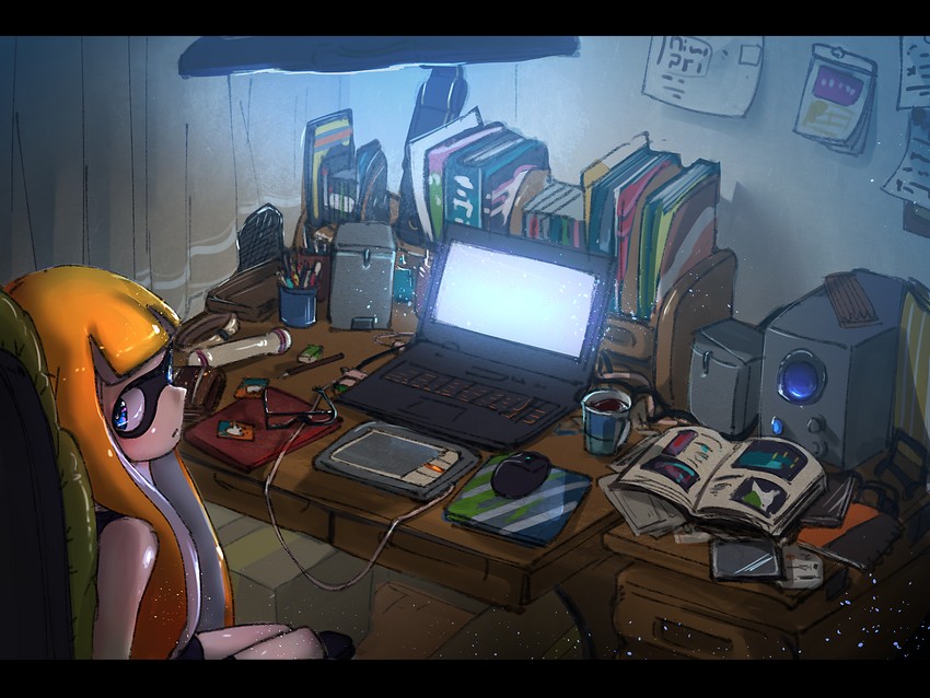 inkling player character and inkling girl (splatoon) drawn by kashu_(hizake)