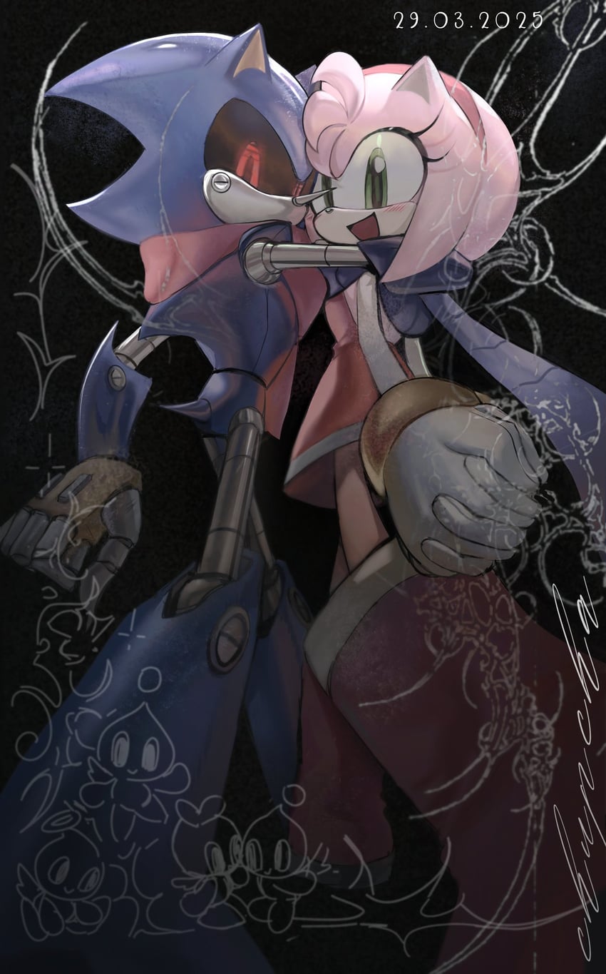 amy rose, metal sonic, and neutral chao (sonic) drawn by chupcha_chuchu