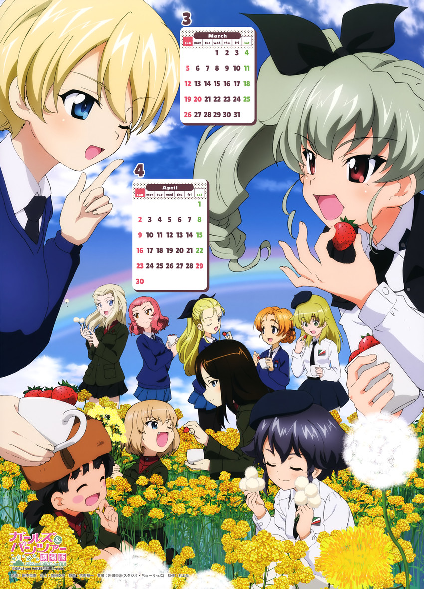 darjeeling, anchovy, katyusha, nonna, orange pekoe, and 6 more (girls und panzer) drawn by tanaka_katsunori
