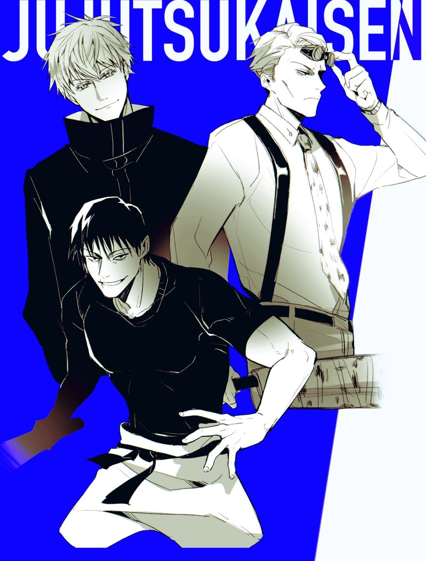 gojou satoru, nanami kento, and fushiguro touji (jujutsu kaisen) drawn by maririnbo