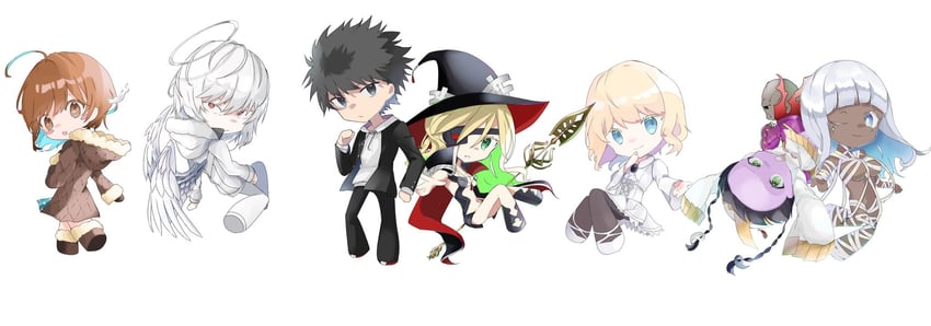 kamijou touma, accelerator, last order, othinus, leivinia birdway, and 3 more (toaru majutsu no index and 2 more) drawn by guuqualia
