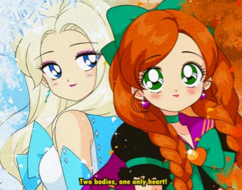 elsa and anna (bishoujo senshi sailor moon and 2 more) drawn by honeymoonpetal