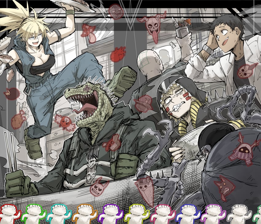 noi, shin, nikaidou, caiman, ebisu, and 16 more (dorohedoro) drawn by kankan33333