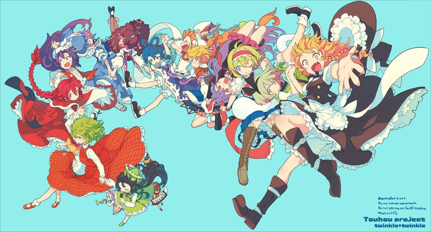 kirisame marisa, konpaku youmu, alice margatroid, reisen udongein inaba, saigyouji yuyuko, and 11 more (touhou) drawn by morino_hon