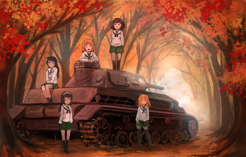 nishizumi miho, akiyama yukari, takebe saori, reizei mako, and isuzu hana (girls und panzer) drawn by shainingu_ikura