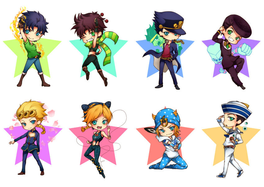joseph joestar, kujo jotaro, kujo jolyne, giorno giovanna, higashikata josuke, and 3 more (jojo no kimyou na bouken and 8 more) drawn by yume0601