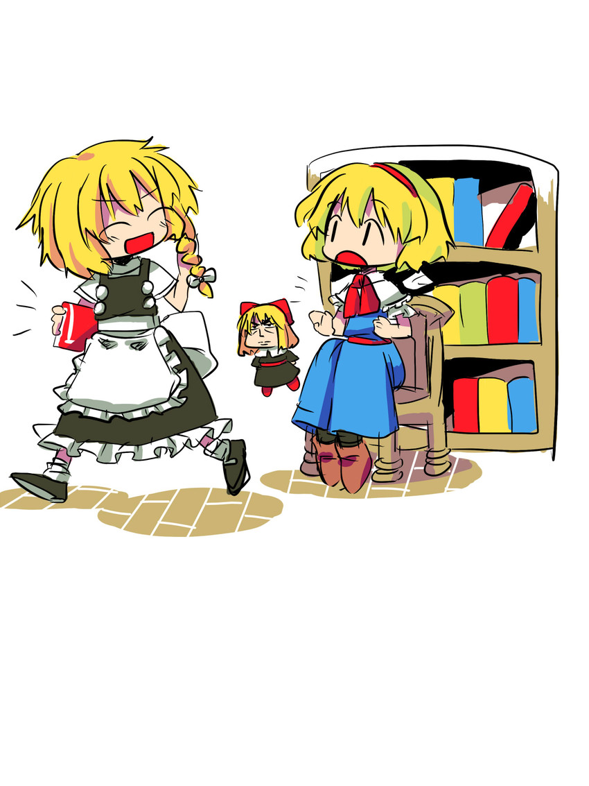 kirisame marisa, alice margatroid, and shanghai doll (touhou) drawn by hachi_(8bit_canvas)