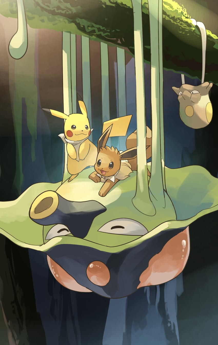pikachu, eevee, toedscool, and toedscruel (pokemon) drawn by yamaori_(hakkentai_pokedan)
