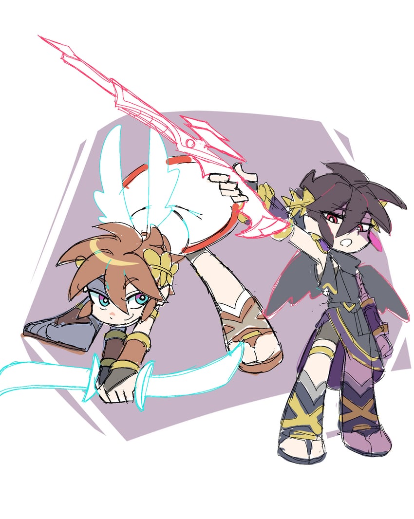 pit and dark pit (panty & stocking with garterbelt and 2 more) drawn by dancho_no_mori