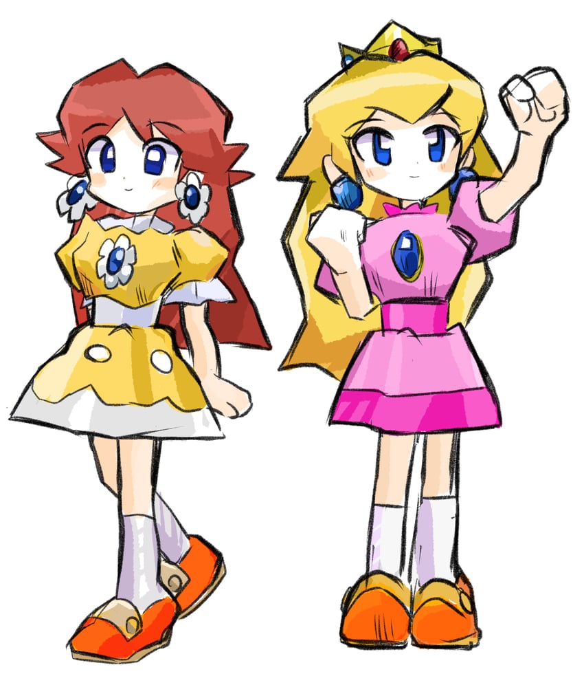 princess peach and princess daisy (mario and 1 more) drawn by rakugaki_shitagari-ya