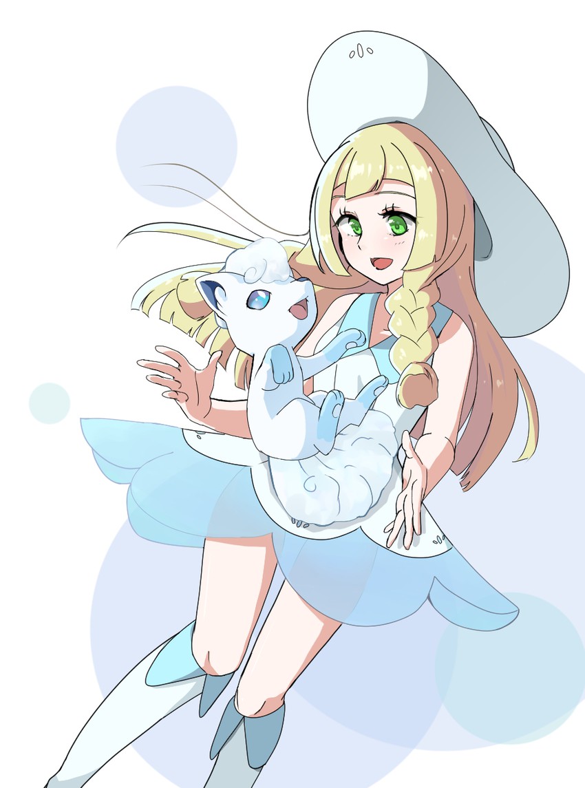 lillie and alolan vulpix (pokemon and 1 more) drawn by hanesurachan