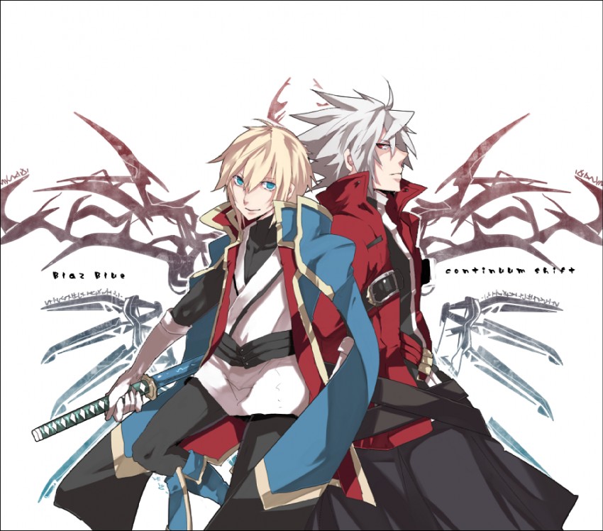 ragna the bloodedge and jin kisaragi (blazblue) drawn by mameshibasuke