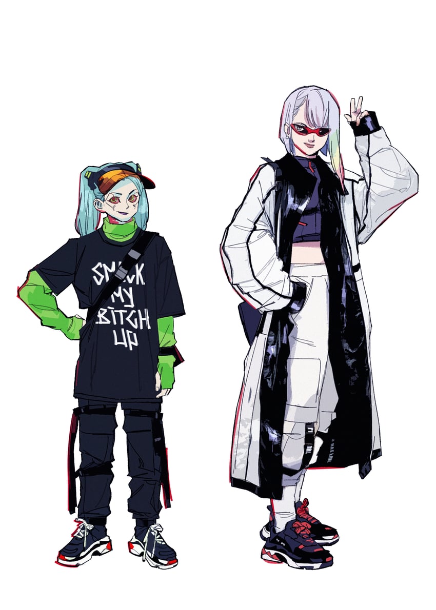 rebecca and lucy (cyberpunk and 1 more) drawn by scuttlebuttin
