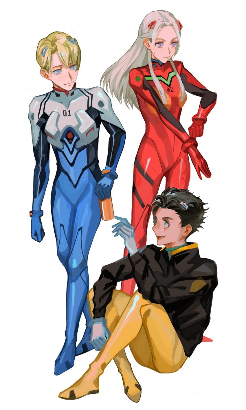 souryuu asuka langley, ayanami rei, ikari shinji, edelgard von hresvelg, dimitri alexandre blaiddyd, and 1 more (fire emblem and 3 more) drawn by sawarame
