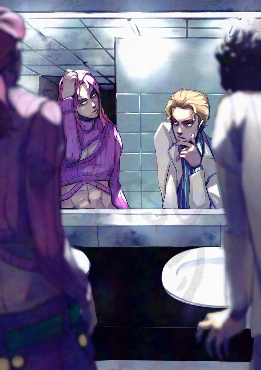 kira yoshikage, diavolo, vinegar doppio, and kawajiri kosaku (jojo no kimyou na bouken and 2 more) drawn by kitsunewara