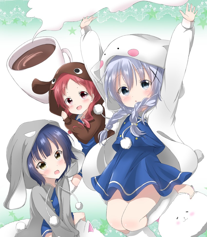 kafuu chino, tippy, jouga maya, and natsu megumi (gochuumon wa usagi desu ka?) drawn by pentagon_(railgun_ky1206)