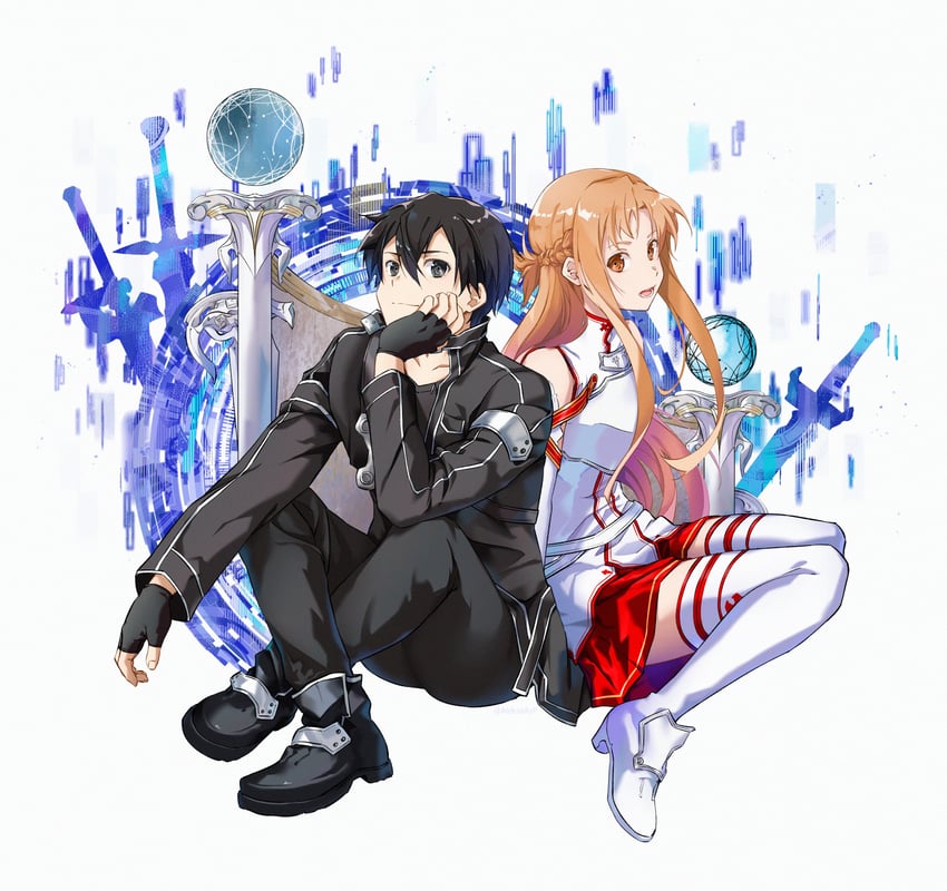 asuna and kirito (sword art online) drawn by foxgree