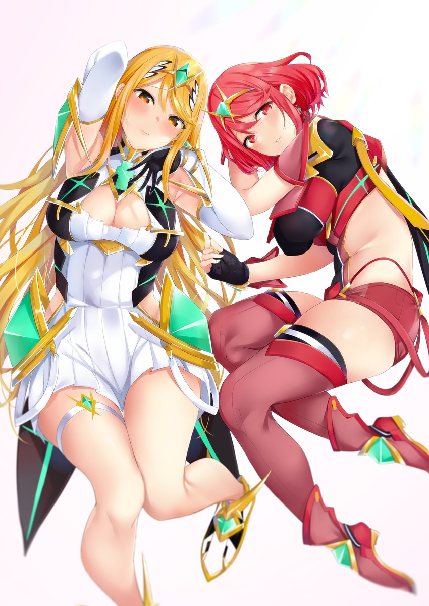 pyra and mythra (xenoblade chronicles and 1 more) drawn by tetora_(yumejihuka)
