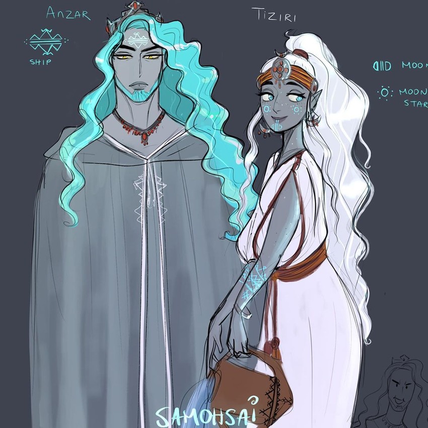 tiziri and anzar (berber mythology) drawn by samohsai