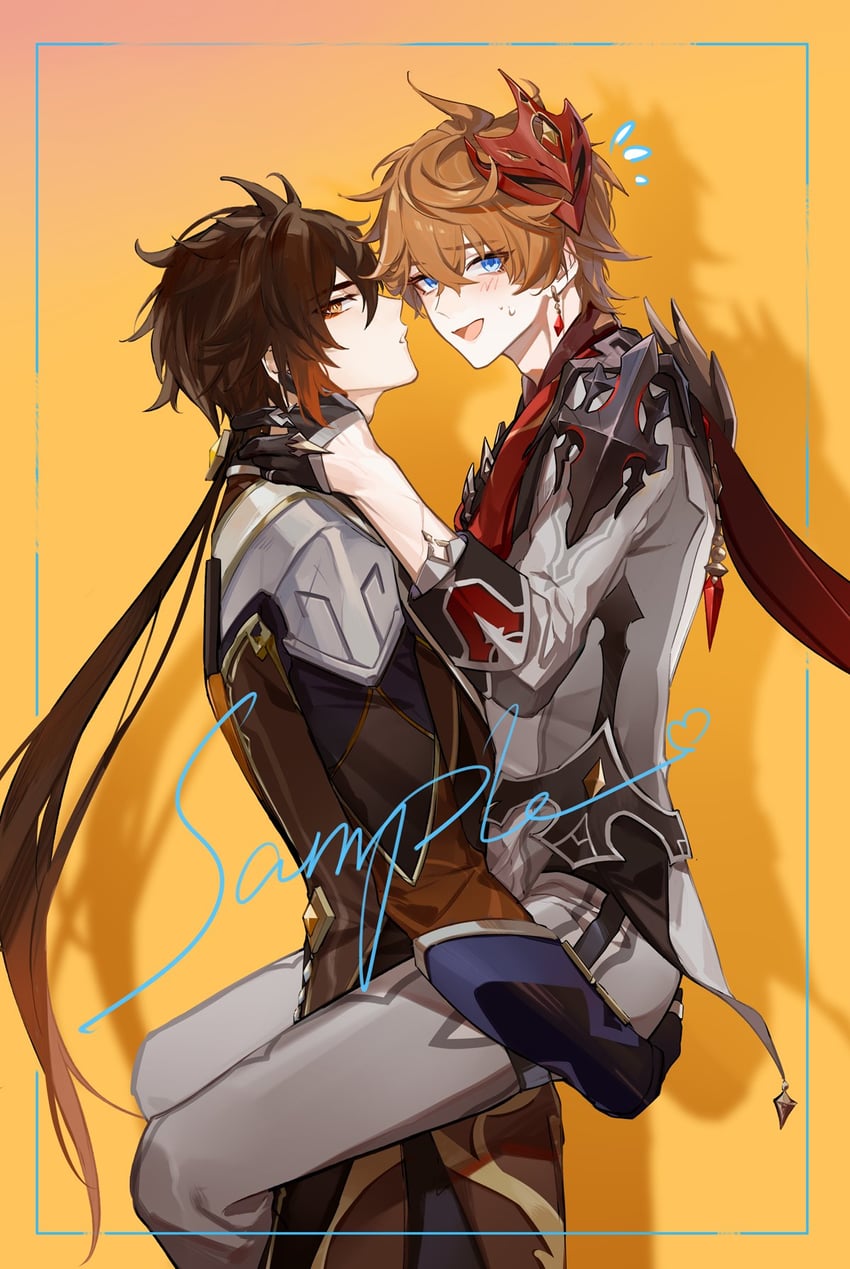 zhongli and tartaglia (genshin impact) drawn by qinnye