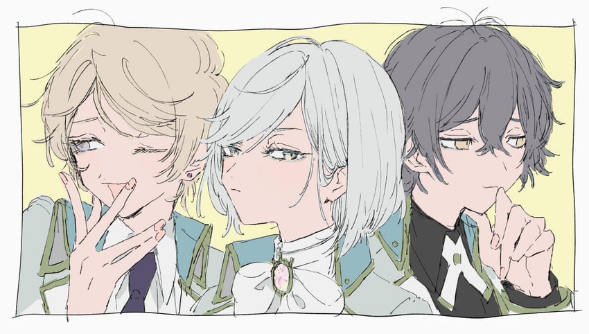 kagemiya kei, shido akira, and gekkoin noel (dankira!!!) drawn by sneezecoon