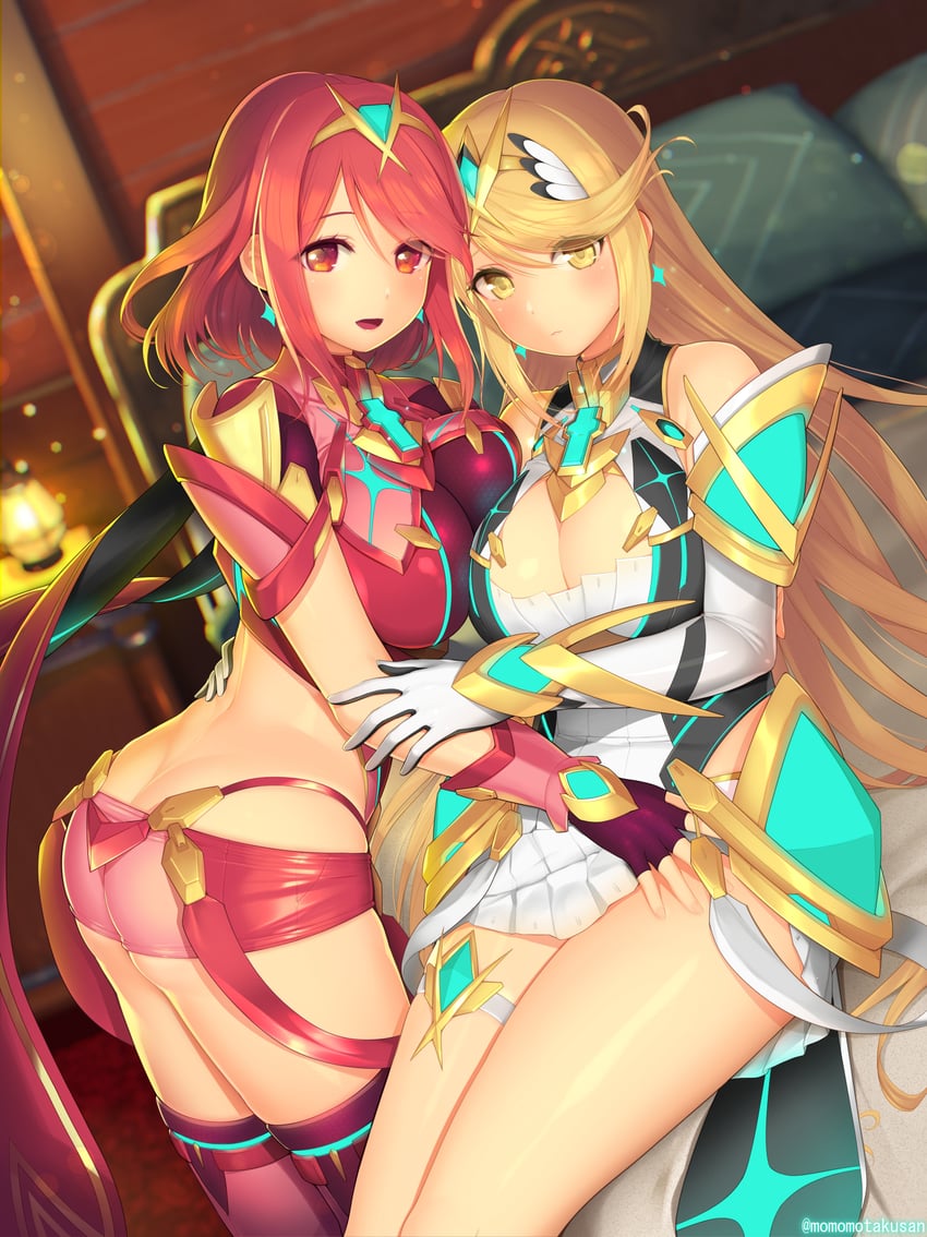 pyra and mythra (xenoblade chronicles and 1 more) drawn by kashiwamochi_yomogi