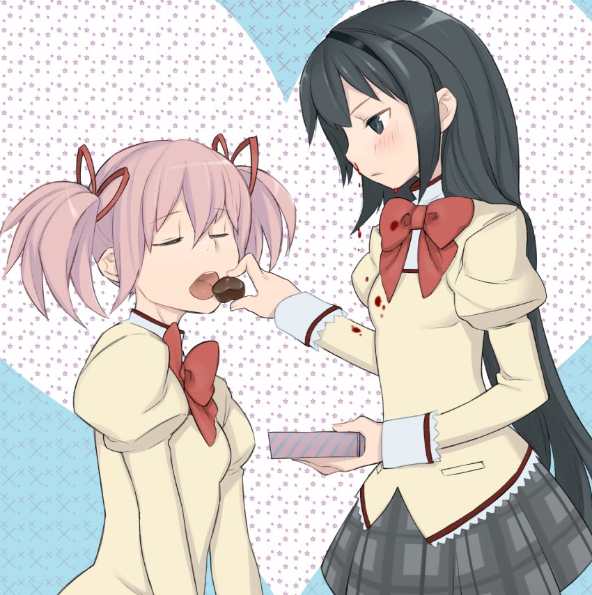 akemi homura and kaname madoka (mahou shoujo madoka magica) drawn by harmaline