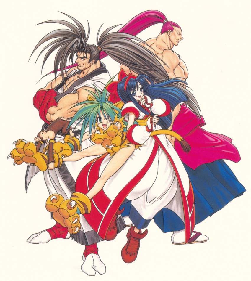 nakoruru, cham cham, haoumaru, paku paku, and kibagami genjuro (samurai spirits)