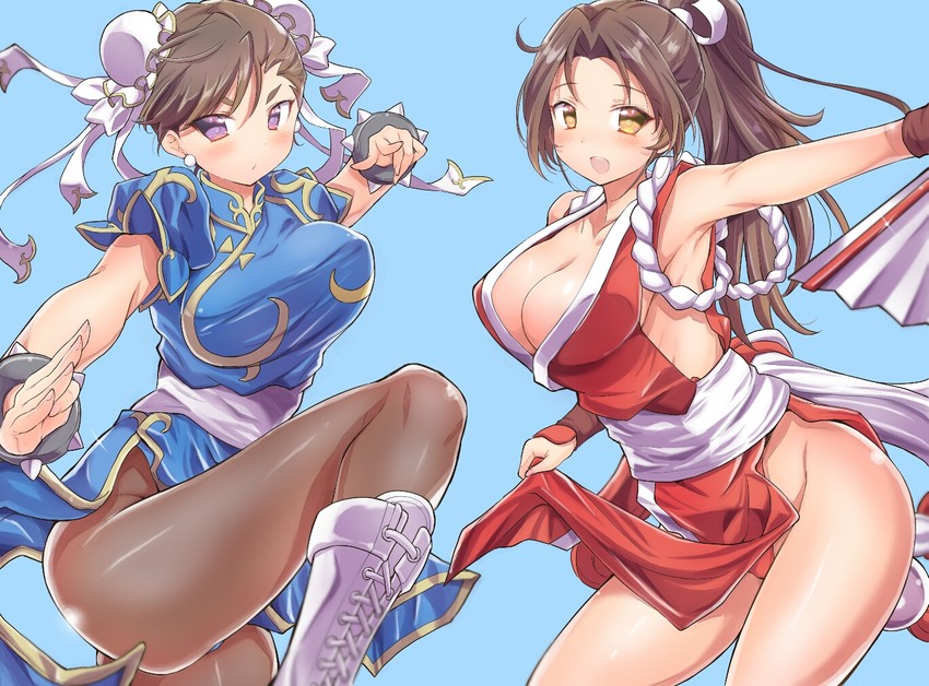 chun-li and shiranui mai (street fighter and 2 more) drawn by iwasaki_masakazu
