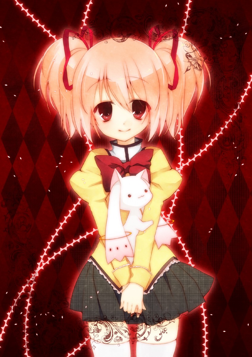 kaname madoka and kyubey (mahou shoujo madoka magica) drawn by ume_(pickled_plum)