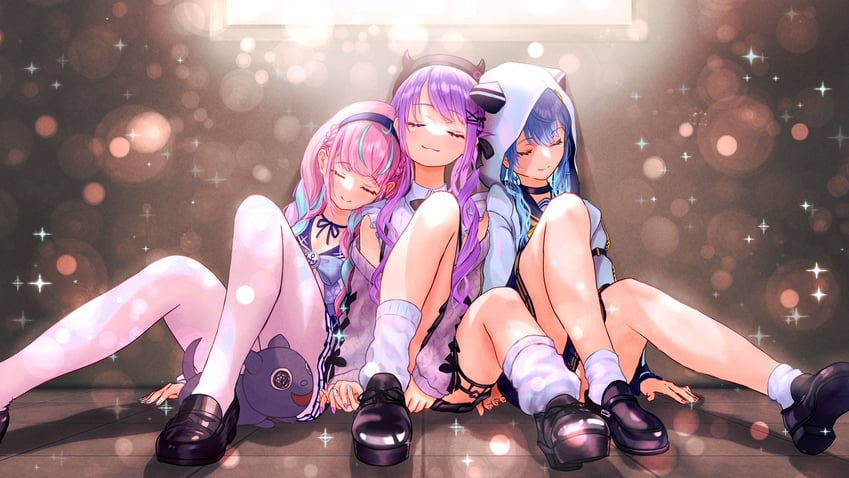 hoshimachi suisei, minato aqua, tokoyami towa, and neko (hololive) drawn by roboqlo