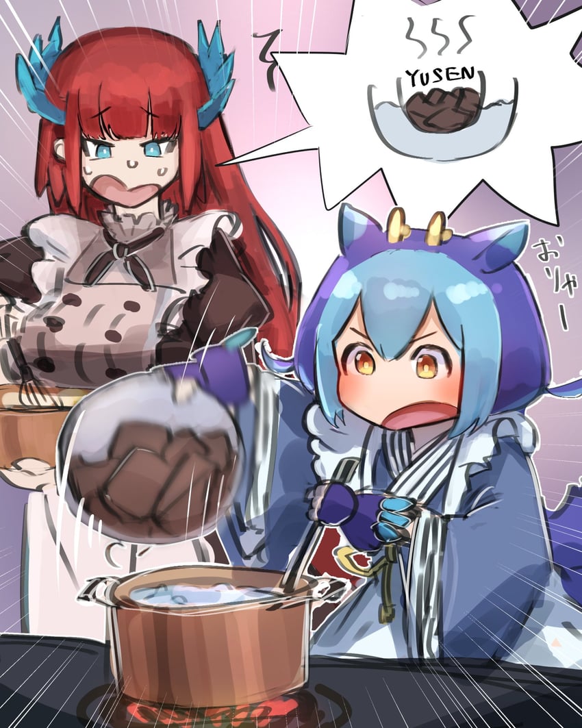 laundry dragonmaid and kitchen dragonmaid (yu-gi-oh!) drawn by hatano_kiyoshi